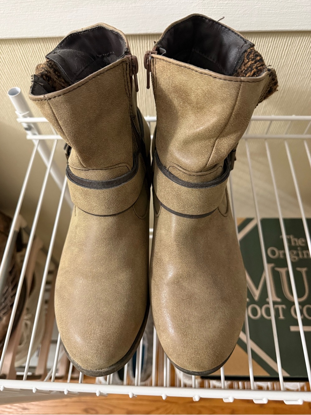 Buckle Taupe Ankle Boots with Strap Detail